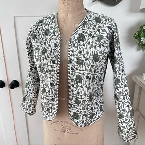 Quilted reversible Jacket 100% cotton green hand block printed